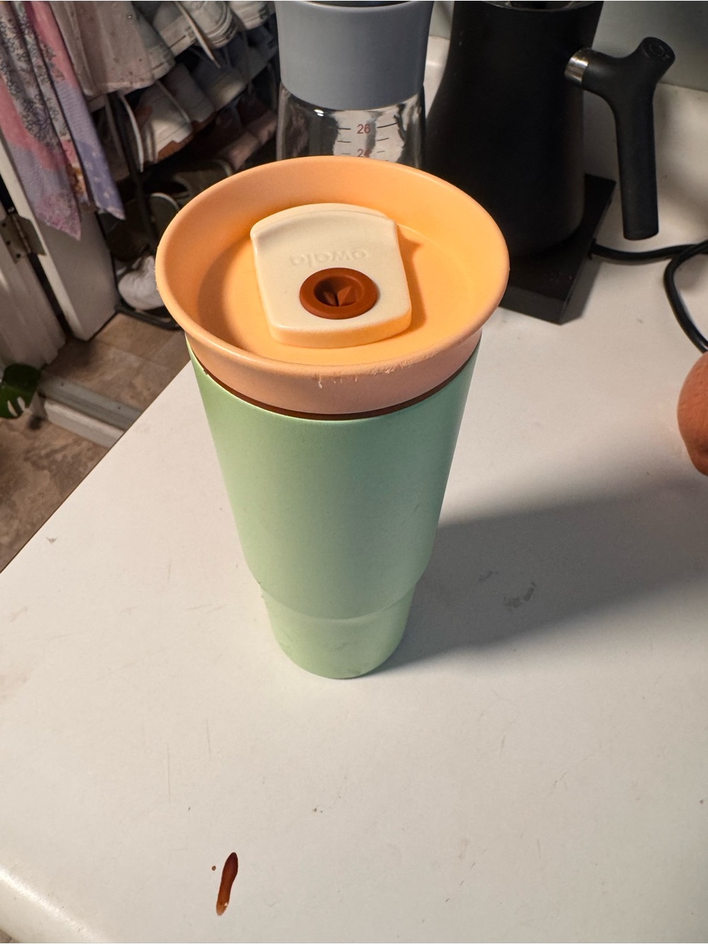 Owala 24 oz Insulated Travel Tumbler with Peach Lid and Mint Body
